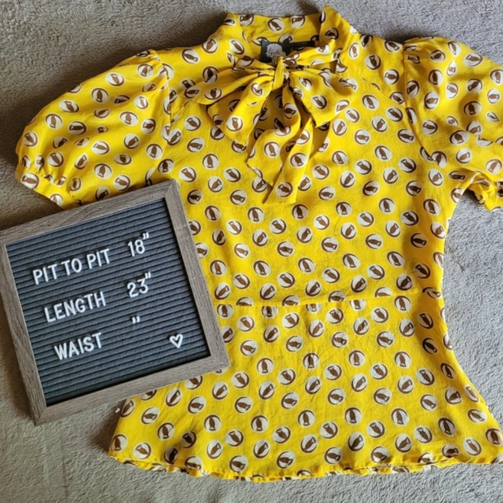 Anthro Girls From Savoy Lemon Liftoff owl print blouse size 8 - Picture 6 of 15